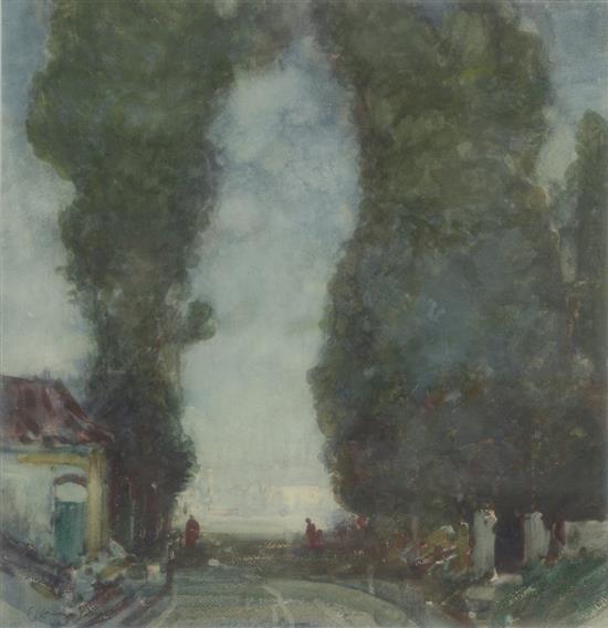 § Samuel John Lamorna Birch (1869-1955) Path through Poplar trees, Italy, 14 x 13.75in.